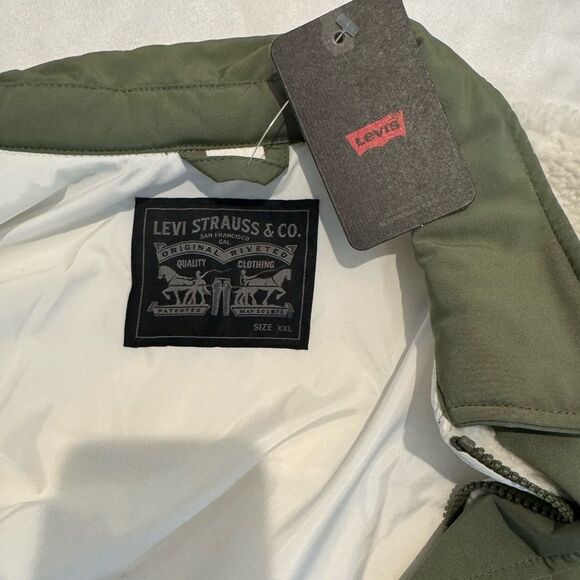 Levi's Buchanan Sherpa Men's Off White and Green Jacket NWT 2XL - Picture 2 of 15